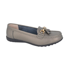 (6 UK, Pewter Metallic) Boulevard Womens/Ladies Tassel Action Leather Loafers
