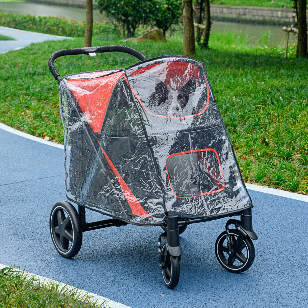 Pawhut Red One-Click Foldable Pet Travel Stroller With Rain Cover, Cat Dog Pushchair With Front Wheels, Shock Absorber, Storage Bags, Mesh - Image 2