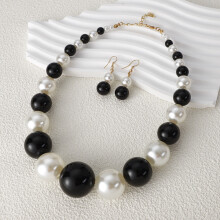 White Black And Artificial Pearl Pendant And Earrings For Fashion Enthusiasts