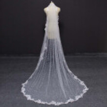 (White,300x150cm)Ethnic Style Wedding Veil With Pearl Embroidery And Natural Elements For Bride