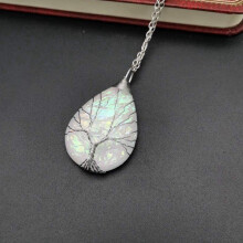 (Silver White) Wire Vintage Copper Water Drop Necklace Pendant With Wave For Pattern Women