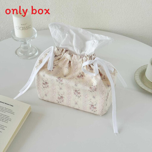 (Beige)Retro Stripe Cloth Tissue Holder With Drawstring For Restaurant Or Use Kitchen