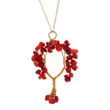 (Coral Gold) Shape Alloy Tree Design Pendant Necklace With Adjustable Chain For Women