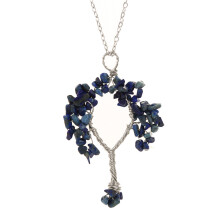 (Lapis Silver) Shape Alloy Tree Design Pendant Necklace With Adjustable Chain For Women