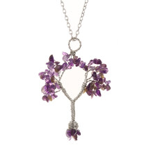 (Amethyst Silver) Shape Alloy Tree Design Pendant Necklace With Adjustable Chain For Women