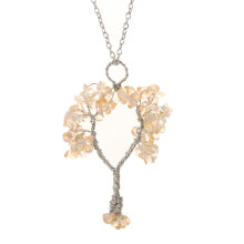(Citrine Silver) Shape Alloy Tree Design Pendant Necklace With Adjustable Chain For Women