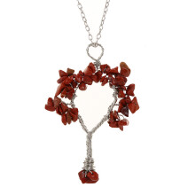 (Ruby Silver) Shape Alloy Tree Design Pendant Necklace With Adjustable Chain For Women