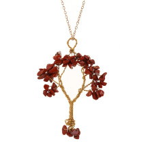 (Ruby Gold) Shape Alloy Tree Design Pendant Necklace With Adjustable Chain For Women