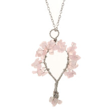 (Rose Quartz Silver) Shape Alloy Tree Design Pendant Necklace With Adjustable Chain For Women