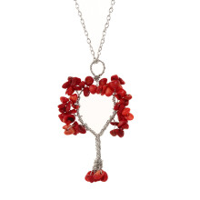 (Coral Silver) Shape Alloy Tree Design Pendant Necklace With Adjustable Chain For Women