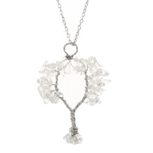 (Clear Quartz Silver) Shape Alloy Tree Design Pendant Necklace With Adjustable Chain For Women