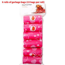 (Pink 6Rolls)Sacs poubelle recyclables pour chien avec impression fraise pour nettoyage extérieur pour animaux de compagnie voyage