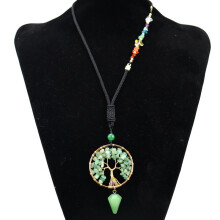 (Greenstone) Summer Water Artificial Crystal Tree Pendant Necklace For Daily Gift Womens