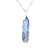 (Light Blue) Necklace With Waterdrop Silver Chain For Womens Fashion Spring Accessory