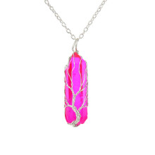 (Rose Red) Necklace With Waterdrop Silver Chain For Womens Fashion Spring Accessory