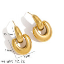 (Gold) Geometric Female Heart Titanium Steel Earrings With High Finish Quality Design