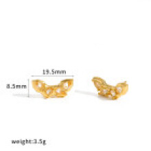 (Gold A) Luxury Stainless Light Steel Earrings Zircon Stones For Women Fashion Accessory