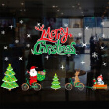 (Bicycle)Christmas Wall Window Sticker Home Room Decoration New Year Decals Santa Claus