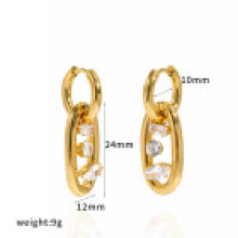 (Gold C) Luxury Stainless Light Steel Earrings Zircon Stones For Women Fashion Accessory