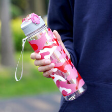 (Red) Sports Water Camouflage Bottle With Lock Design And Reusable Straw Teens For
