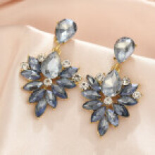 (Light Blue) Luxury Alloy Feather Drop Earrings With Sparkling Crystals Wear Elegant Women