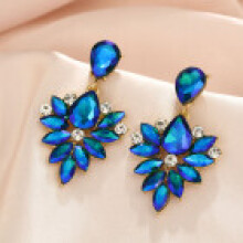 (Blue) Luxury Alloy Feather Drop Earrings With Sparkling Crystals Wear Elegant Women