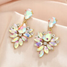 (Rainbow) Luxury Alloy Feather Drop Earrings With Sparkling Crystals Wear Elegant Women