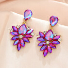 (Purple) Luxury Alloy Feather Drop Earrings With Sparkling Crystals Wear Elegant Women