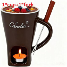 (Brown) Chocolate Designer Ceramic Hot Pot Mug With Fork For Creative Dessert Fondue