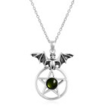 (Green) Agate Gothic Silver Bat Star Chain Necklace With Pendant For Trendy Outfits