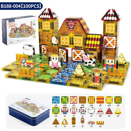 (Ranch 100pcs)Castello delle Fiabe e Natale Puzzle Magnetico Set per Bambini Gioco Creativo