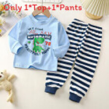 (Light Blue, 130cm) Baby Unisex Cotton Pajama Suit With Long Sleeve And Pants For Indoor Comfort