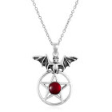 (Red) Agate Gothic Silver Bat Star Chain Necklace With Pendant For Trendy Outfits