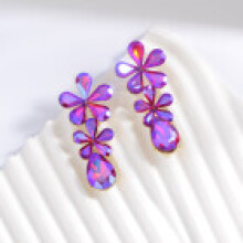 (Purple) Flower Trendy Summer Jewelry Drop Earrings For Womens Wear Fashion Accessory