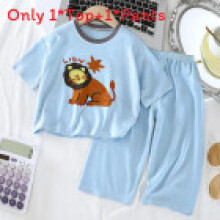 (Blue, 80cm) Pajama Kids Set With Short Sleeve Top And Long Pants For Comfort Summer Fashion