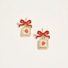 (Red Green) Trendy Summer Fruit And Bow Drop Earrings With Zinc Alloy Fashion Steel Female