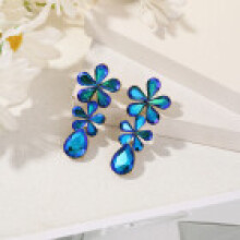 (Blue) Flower Trendy Summer Jewelry Drop Earrings For Womens Wear Fashion Accessory