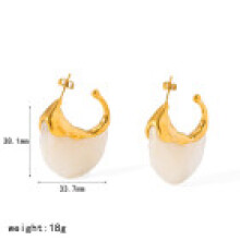 (Beige) Steel Stainless Elegant Earrings With Pvd Gold Finish Women Pattern Geometric