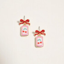 (Red Pink) Trendy Summer Fruit And Bow Drop Earrings With Zinc Alloy Fashion Steel Female