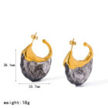 (Black) Steel Stainless Elegant Earrings With Pvd Gold Finish Women Pattern Geometric
