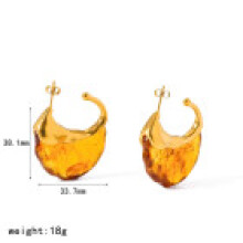 (Gold) Steel Stainless Elegant Earrings With Pvd Gold Finish Women Pattern Geometric