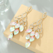 (Colorful) Long Modern Alloy Drop Earrings Irregular Shape Crystal Jewelry Stylish Women