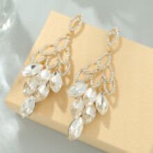 (White) Long Modern Alloy Drop Earrings Irregular Shape Crystal Jewelry Stylish Women