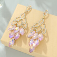 (Pink) Long Modern Alloy Drop Earrings Irregular Shape Crystal Jewelry Stylish Women