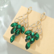 (Green) Long Modern Alloy Drop Earrings Irregular Shape Crystal Jewelry Stylish Women