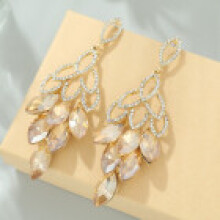 (Gold) Long Modern Alloy Drop Earrings Irregular Shape Crystal Jewelry Stylish Women