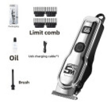 (Silver)Rechargeable Wireless Hair Clipper With Stainless Steel And Low Noise Design