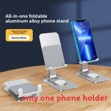 (Silver) Smartphone Metal Tablet Holder With 360 Degree Rotation Height Adjustable And