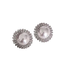 (Silver) Drilled Vintage Round Pearl Earrings Women Geometric Design Wear Formal Bridal