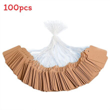 (Brown) Paper Hang Blank Tags Pre Tied Cotton String Price For Jewelry Marking Gifts